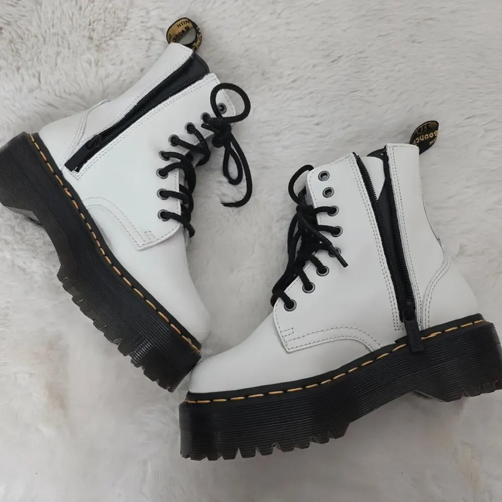 Dr Martens Jadon White Patent Leather Quad Platform Boots Doc Cmbat US 5